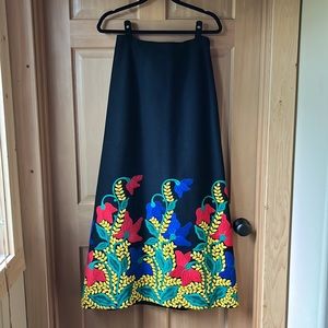 Roland Revil Paris - embroidered wool maxi skirt with belt